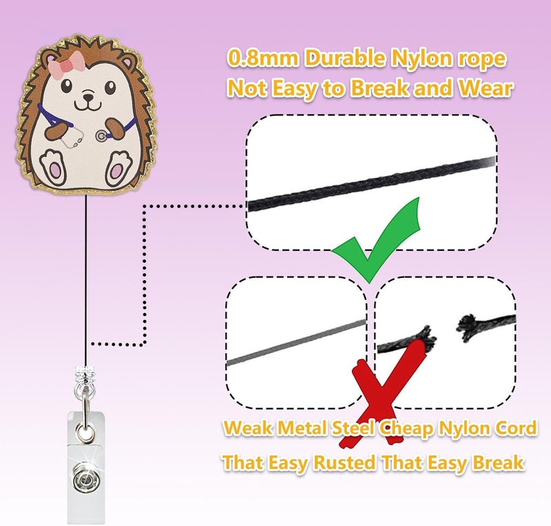 LEBEIGHT Cute Hedgehog Stethoscope Badge Reel Retractable, Funny Animal Badge Reel for Nurse Nursing Student CNA RN LPN & Medical Assistant, Pediatric Nurse Gifts, Hedgehog ID Badge Holder with Alligator Clip - Image 4